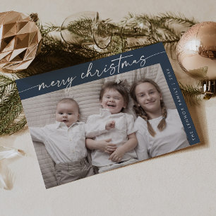 Boho Chic Navy Blue Photo Fun Family Christmas Holiday Card