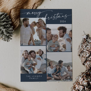 Boho Chic Navy Blue Xmas Photo Unique Christmas Holiday Card