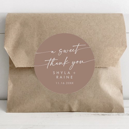 Boho Chic Neutral Taupe A Sweet Thank You Favor Classic Round Sticker