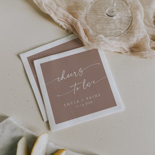 Boho Chic Neutral Taupe Cheers to Love Wedding Napkins