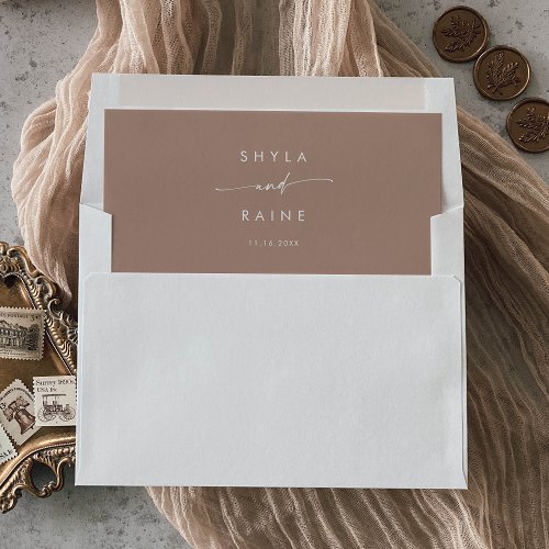 Boho Chic Neutral Taupe Couples Name Wedding Envelope Liner