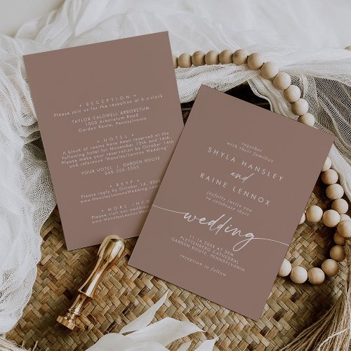 Boho Chic Neutral Taupe Front and Back Wedding Invitation