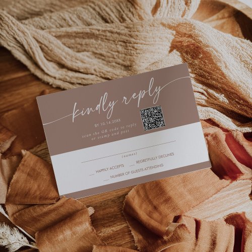 Boho Chic Neutral Taupe Mail In and QR Code RSVP Card