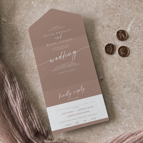 Boho Chic Neutral Taupe Meal Choice RSVP Wedding All In One Invitation