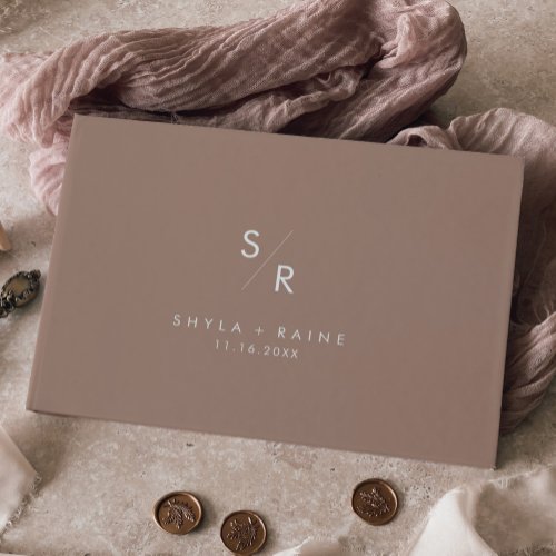 Boho Chic Neutral Taupe Monogram Wedding Guest Book