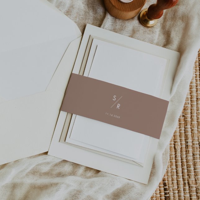 Boho Chic Neutral Taupe Monogram Wedding Invitation Belly Band (Creator Uploaded)