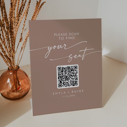 Boho Chic Neutral Taupe Seating Chart QR Code Pedestal Sign