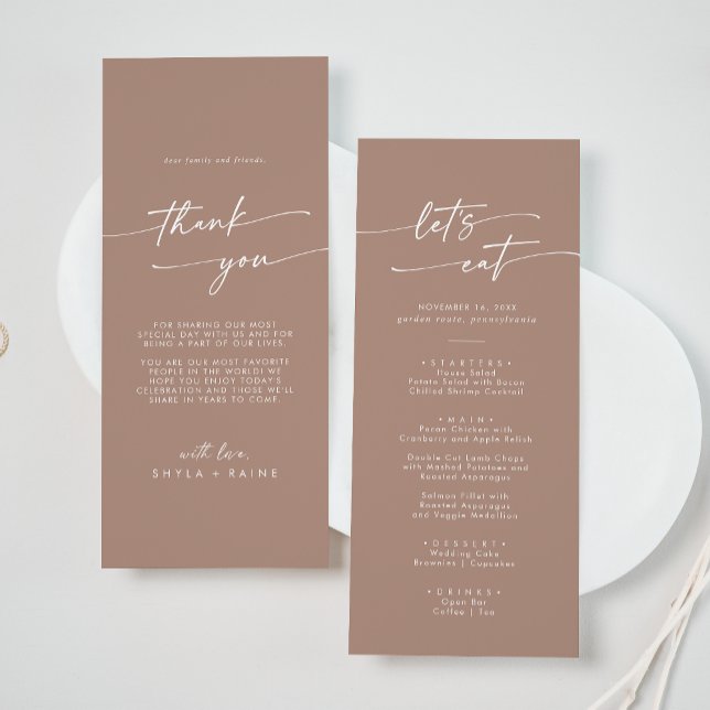 Boho Chic Neutral Taupe Thank You and Wedding Menu (Creator Uploaded)