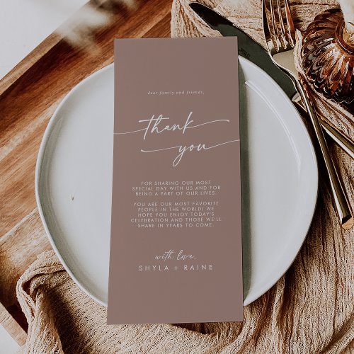 Boho Chic Neutral Taupe Thank You Place Card