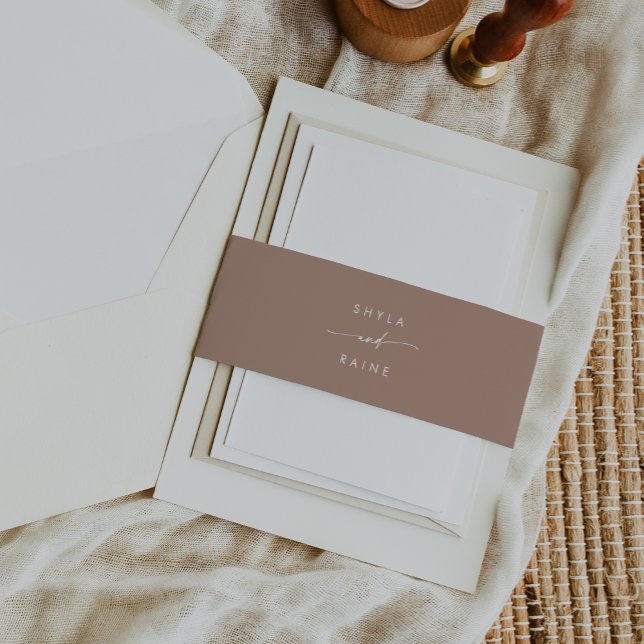 Boho Chic Neutral Taupe Wedding Invitation Belly Band (Creator Uploaded)