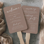 Boho Chic Neutral Taupe Wedding Program Hand Fan<br><div class="desc">This boho chic neutral taupe wedding program hand fan is perfect for a minimalist wedding ceremony. The beige brown earth tone modern bohemian design features simple rustic calligraphy with a unique yet classic style. Personalize your wedding program with you names, wedding date, location, thank you message, order of service, and...</div>