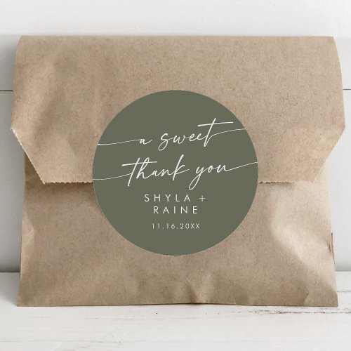 Boho Chic Olive Green A Sweet Thank You Favor Classic Round Sticker