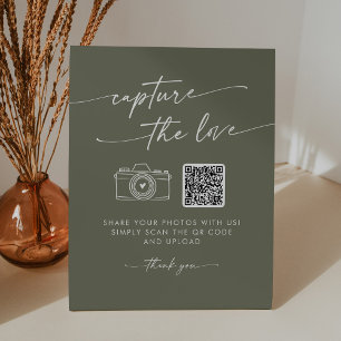 Boho Chic Olive Green Capture the Love Wedding Pedestal Sign