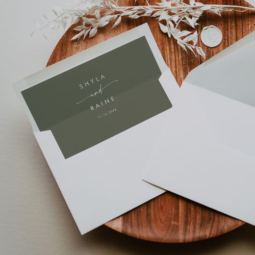 Boho Chic Olive Green Couples Name Wedding Envelope Liner