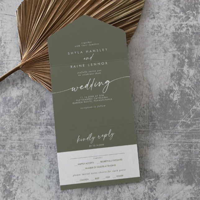 Boho Chic Olive Green Meal Choice RSVP Wedding All In One Invitation (Creator Uploaded)