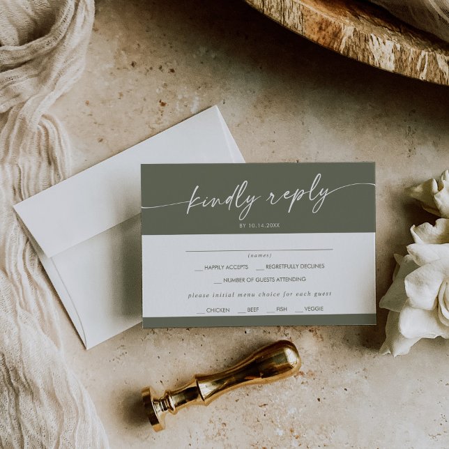 Boho Chic Olive Green Menu Choice RSVP Card (Creator Uploaded)