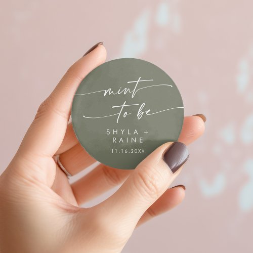 Boho Chic Olive Green Mint To Be Favor Sticker
