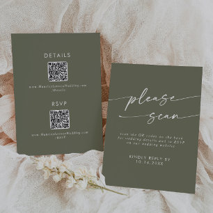 Boho Chic Olive Green QR Code Details RSVP Card
