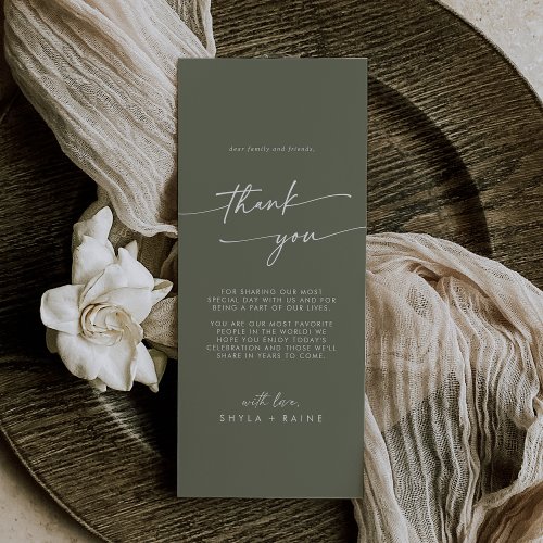Boho Chic Olive Green Thank You Place Card