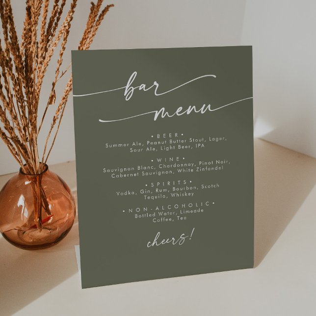 Boho Chic Olive Green Wedding Bar Pedestal Sign (Creator Uploaded)