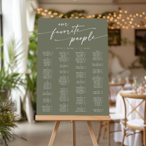Boho Chic Olive Green Wedding Seating Chart Foam Board