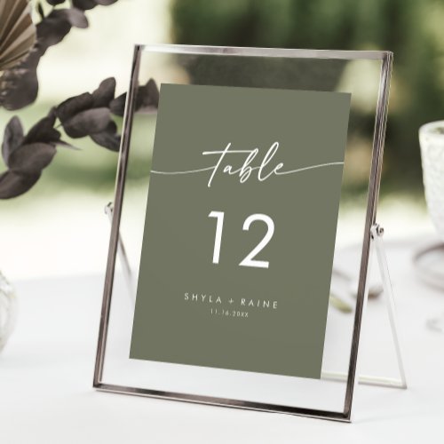 Boho Chic Olive Green Wedding Table Numbers