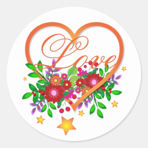 Boho Chic Open Heart Filled with Love and Flowers Classic Round Sticker
