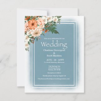 Boho Chic Orange and Cream Florals on Smokey Blue 