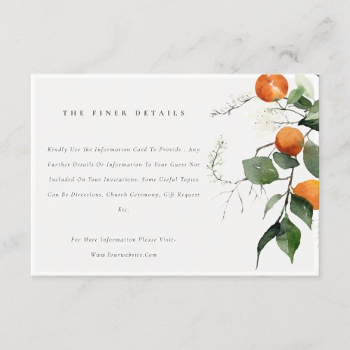 Boho Chic Orange Blossom Botanical Wedding Details Enclosure Card