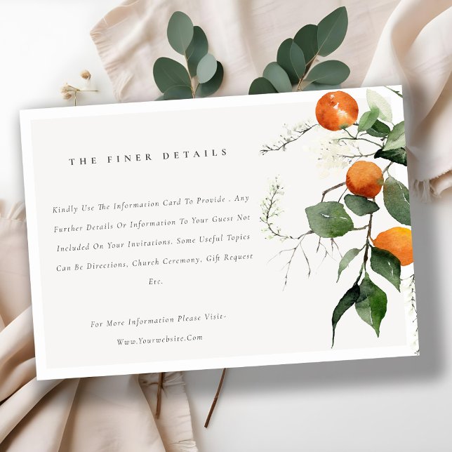 Boho Chic Orange Blossom Botanical Wedding Details Enclosure Card (Creator Uploaded)