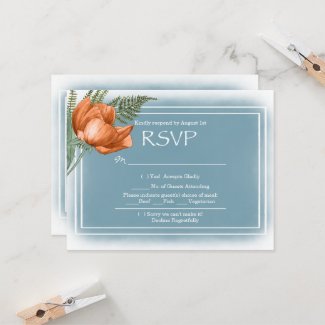 Boho Chic Orange Florals Smokey Blue Wash