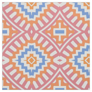 Boho Chic Orange Pink Yellow Ethnic Geometric Fabric