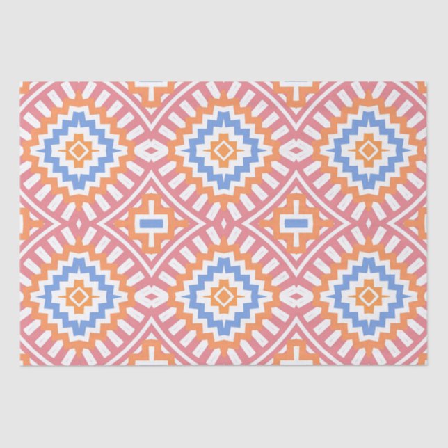 Boho Chic Orange Pink Yellow Ethnic Geometric Tissue Paper (Front)