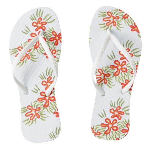 Boho Chic Orange Red Floral Artsy Pattern Flip Flops