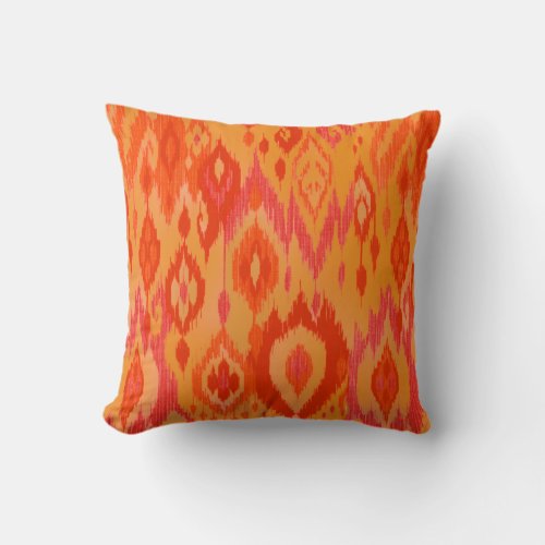 Boho Chic orange saffron red Ikat Tribal Tapestry Throw Pillow