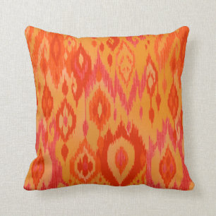 Boho Chic orange saffron red Ikat Tribal Tapestry Throw Pillow