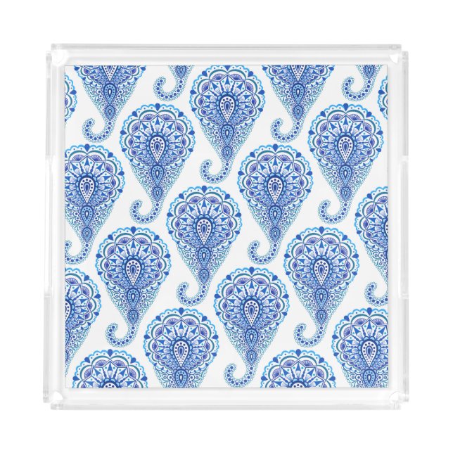 Boho Chic Paisley Seamless Oriental Acrylic Tray (Front)