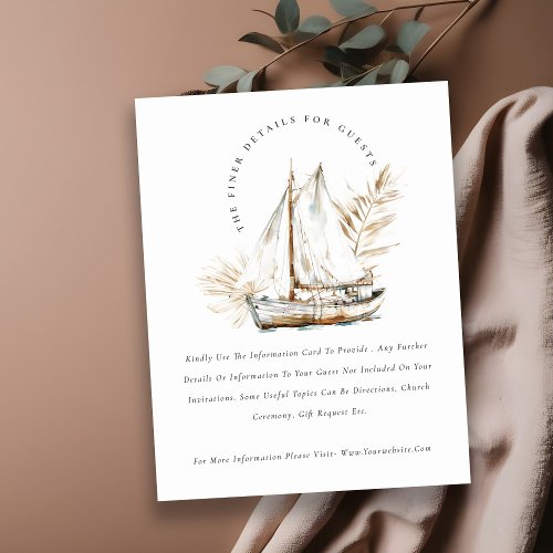 Boho Chic Palm Sailboat Seascape Wedding Details Enclosure Card