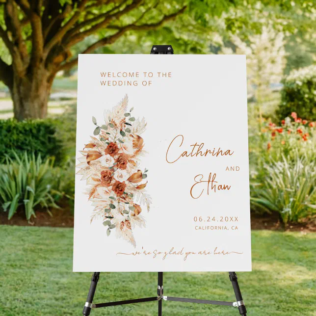 Boho Chic Pampas Calligraphy Wedding Welcome Sign | Zazzle
