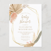 Boho Chic Pampas Grass Baby Shower Invitation Postcard