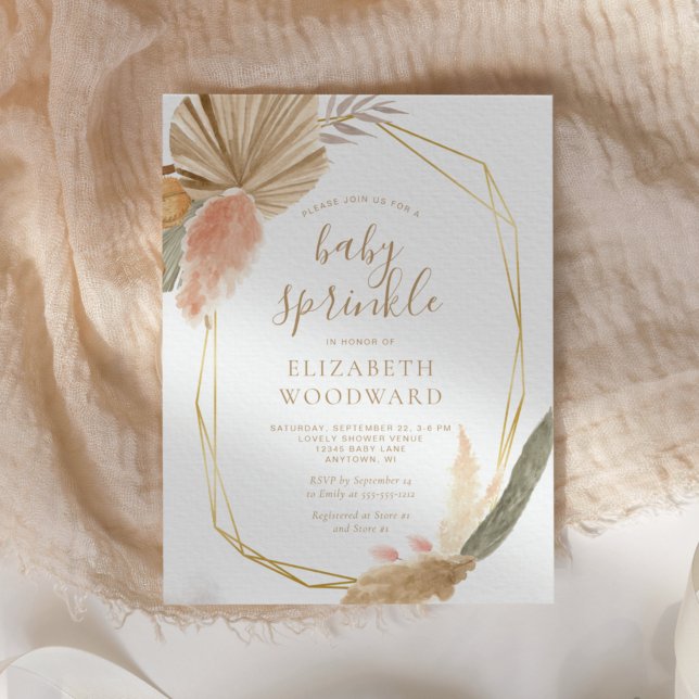 Boho Chic Pampas Grass Baby Sprinkle Invitation Postcard (Creator Uploaded)