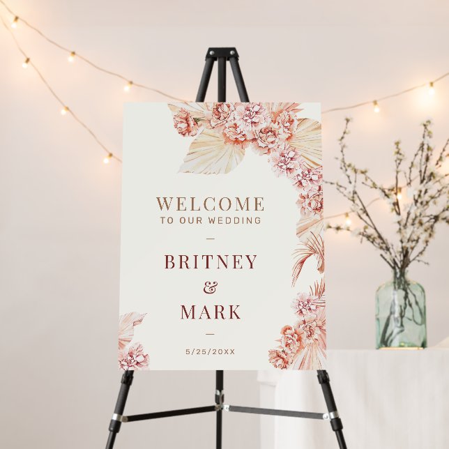 Boho Chic Pampas Grass Bohemian Wedding Welcome Foam Board (In Situ (Stand))