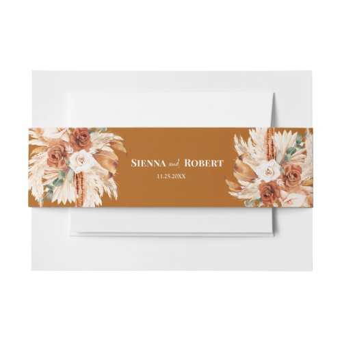Boho Chic Pampas Grass Floral Wedding Invitation Belly Band