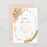 Boho Chic Pampas Grass Gold Frame Baby Shower Invitation