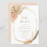 Boho Chic Pampas Grass Gold Frame Baby Shower Invitation