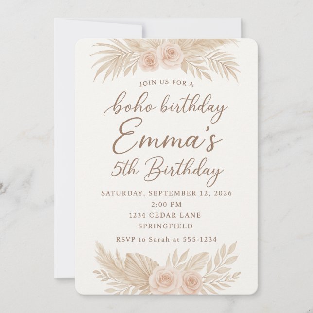 Boho Chic/Pampas Grass Invitation (Front)