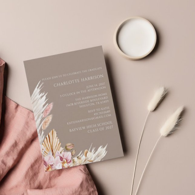 Boho Chic Pampas Grass Neutral Graduation Invitation (Creator Uploaded)