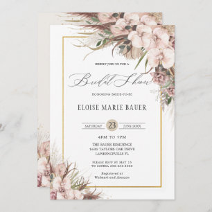 Boho Chic Pampas Grass Orchid Floral Bridal Shower Invitation