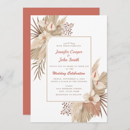 Boho Chic Pampas Grass Orchid Terracotta Wedding