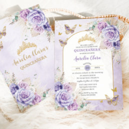 Boho Chic Pampas Purple Lilac Floral Quincea&#241;era Invitation